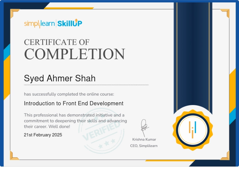 Certified Introduction to Front End Development Certificate