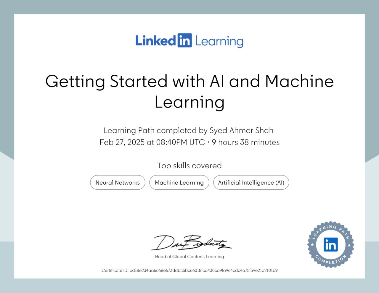 Certified Artificial Intelligence & Machine Learning Certificate