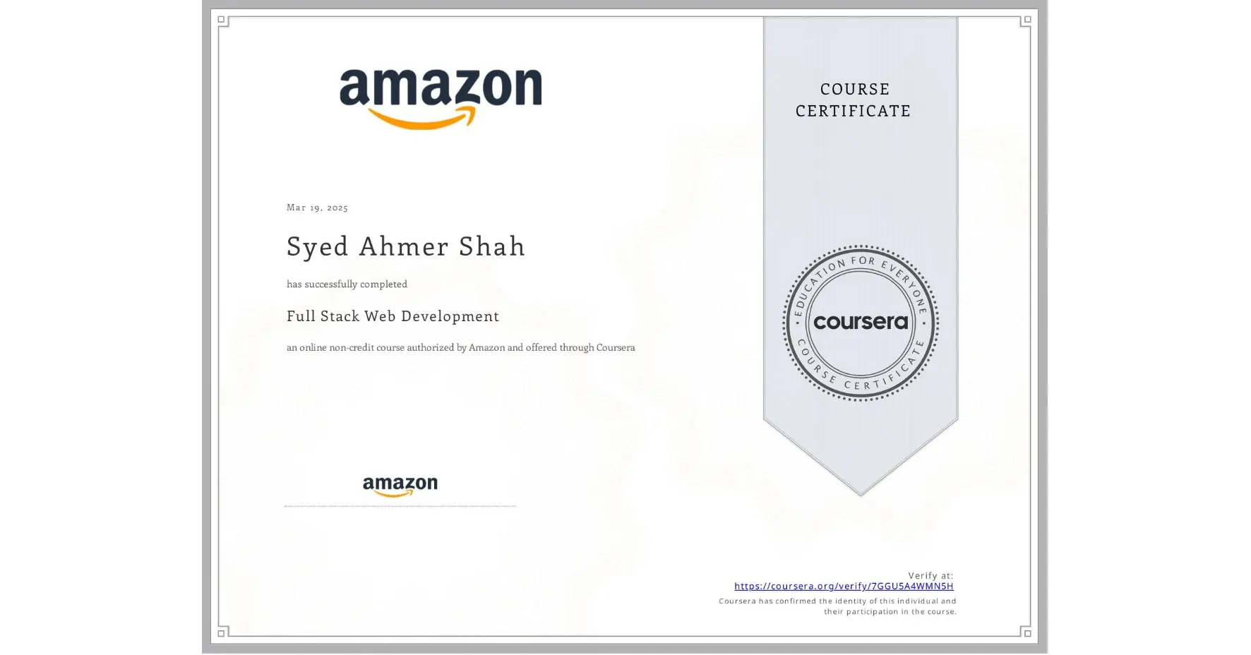 Certified Full Stack Web Development Certificate