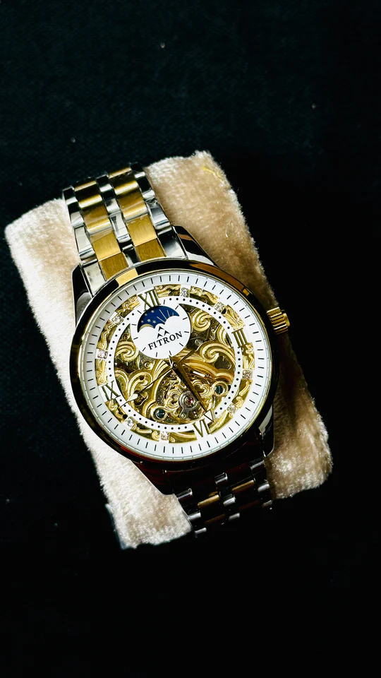 white gold steel automatic watch