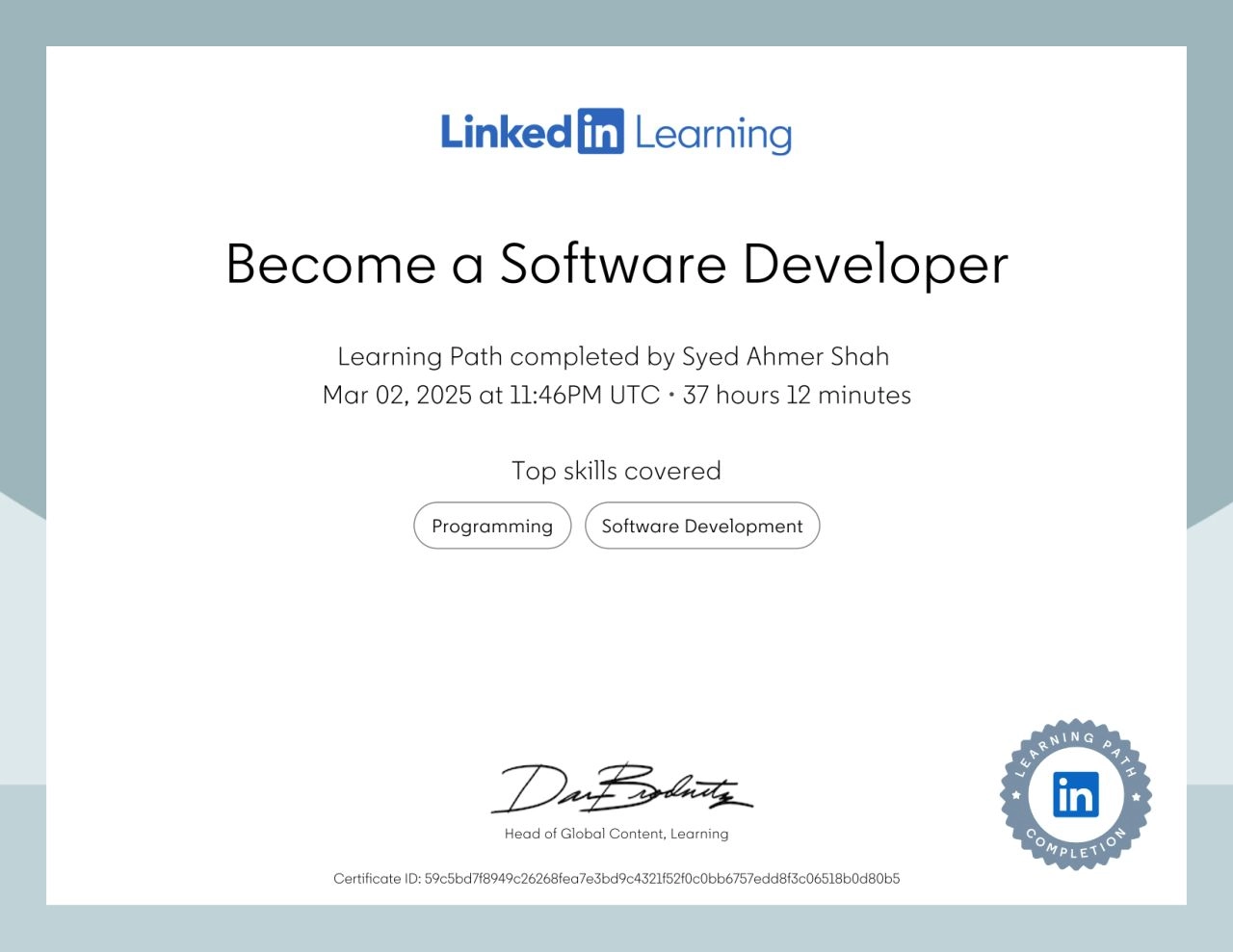 Certified Become a Software Developer Certificate