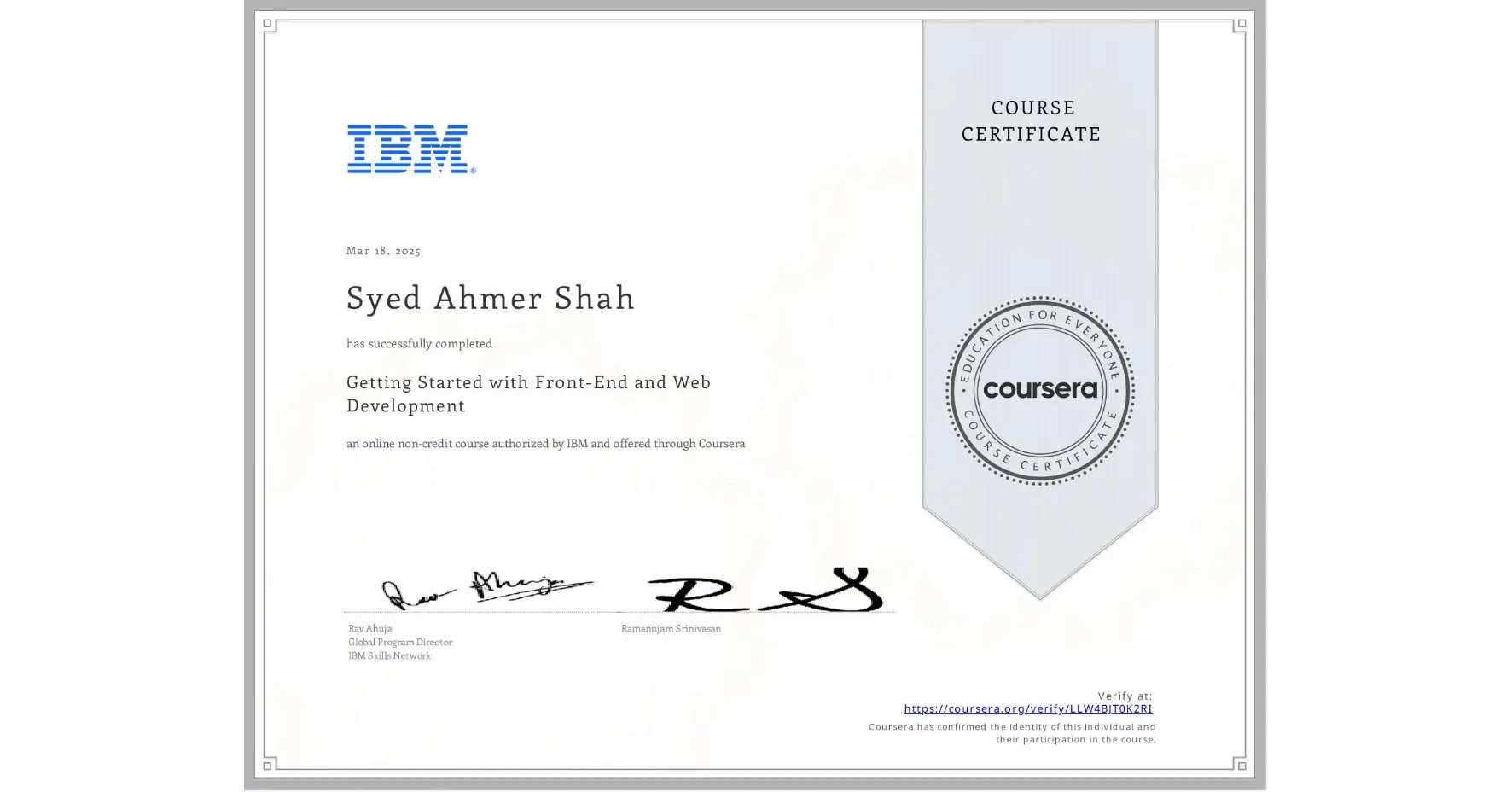 Certified Getting Started with Front-End and Web Development Certificate