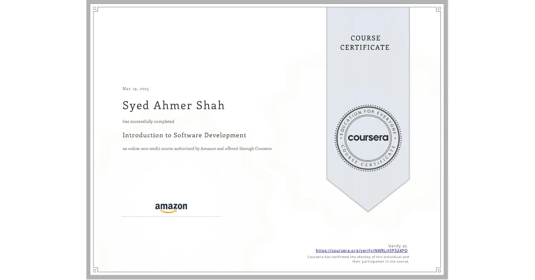 Certified Introduction to Software Development Certificate