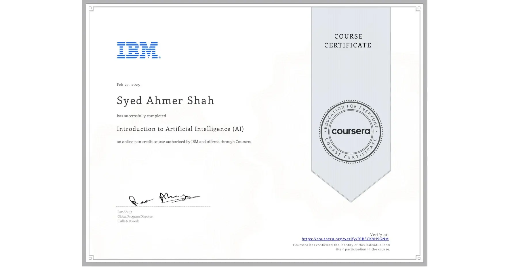 Certified Introduction to Artificial Intelligence (AI) Certificate